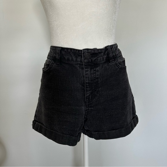 Noisy May Black Denim Shorts Rolled Hem L High Rise Casual Distressed - Picture 5 of 5